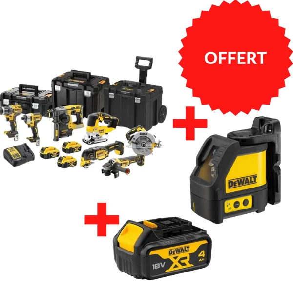Kit combo 7 outils 18 V Brushless + laser DW088K offert + Batterie 5.0AH offerte après enregistrement