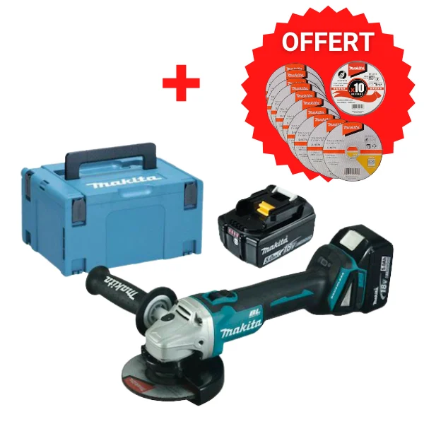 Meuleuse angulaire sans fil 125 mm +( Makpac + 10 disques )